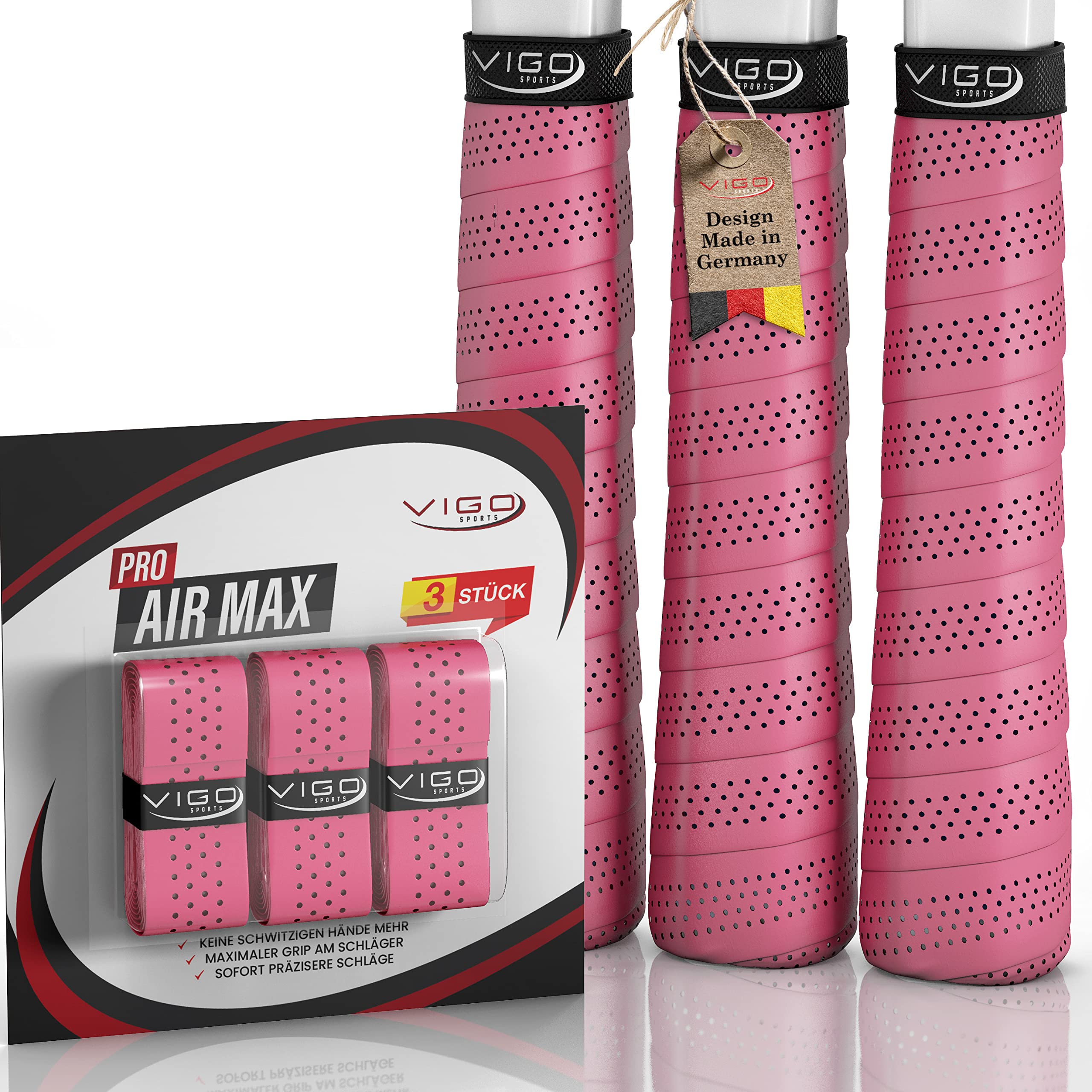 VIGO SPORTS - Pro Airmax [Set of 3] Overgrip grip tennis racket with anti-sweat technology thanks to special perforation - tennis grip tape for optimal racket control with easy assembly