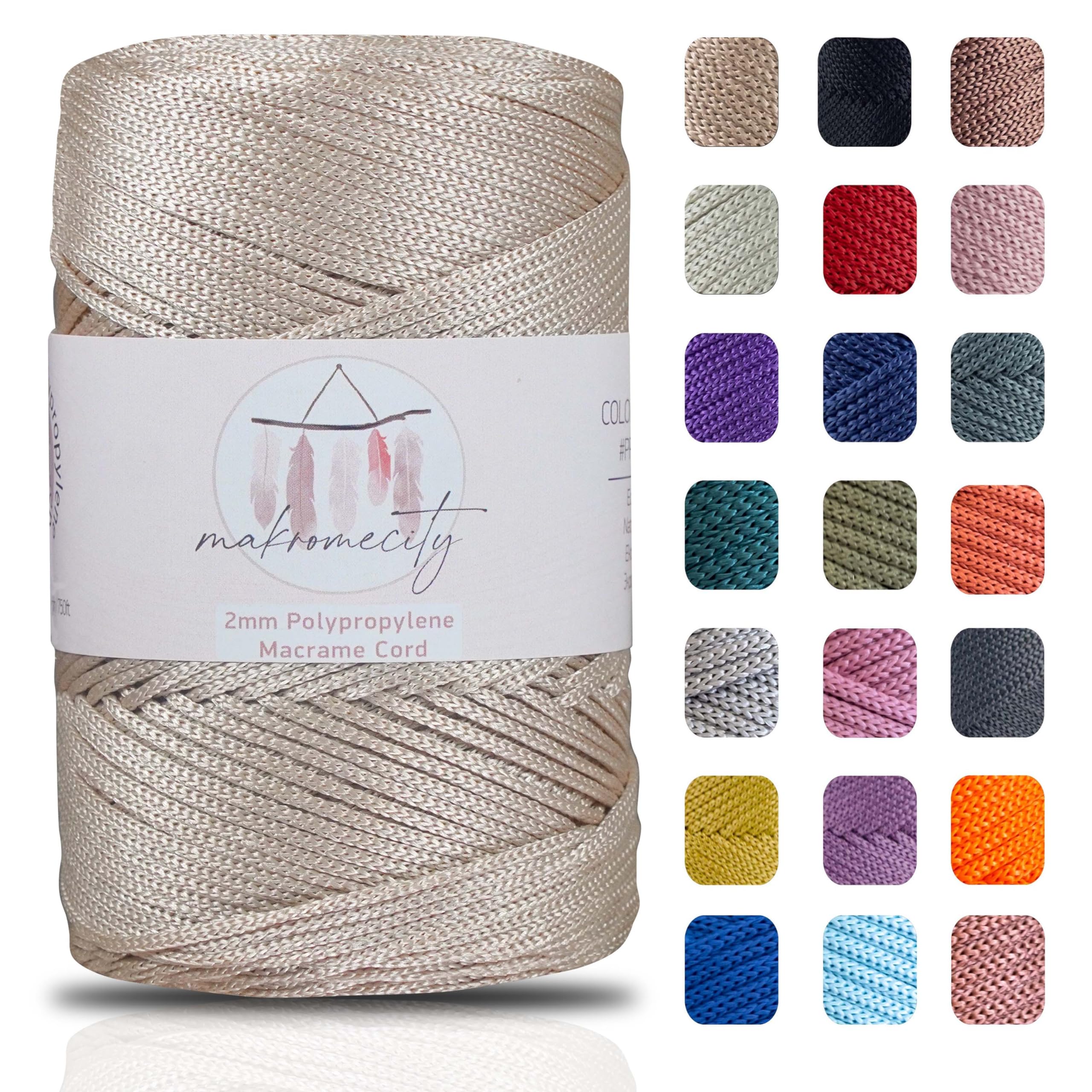 Photo 1 of Makromecity, Polyester Macrame Cord 2mm x 250 yards (750 feet) 2mm Polypropylene Latte Macrame Cord Crochet Macrame Bag Cord Crafts for Wall Hangings, Bags, Underplate, Rug