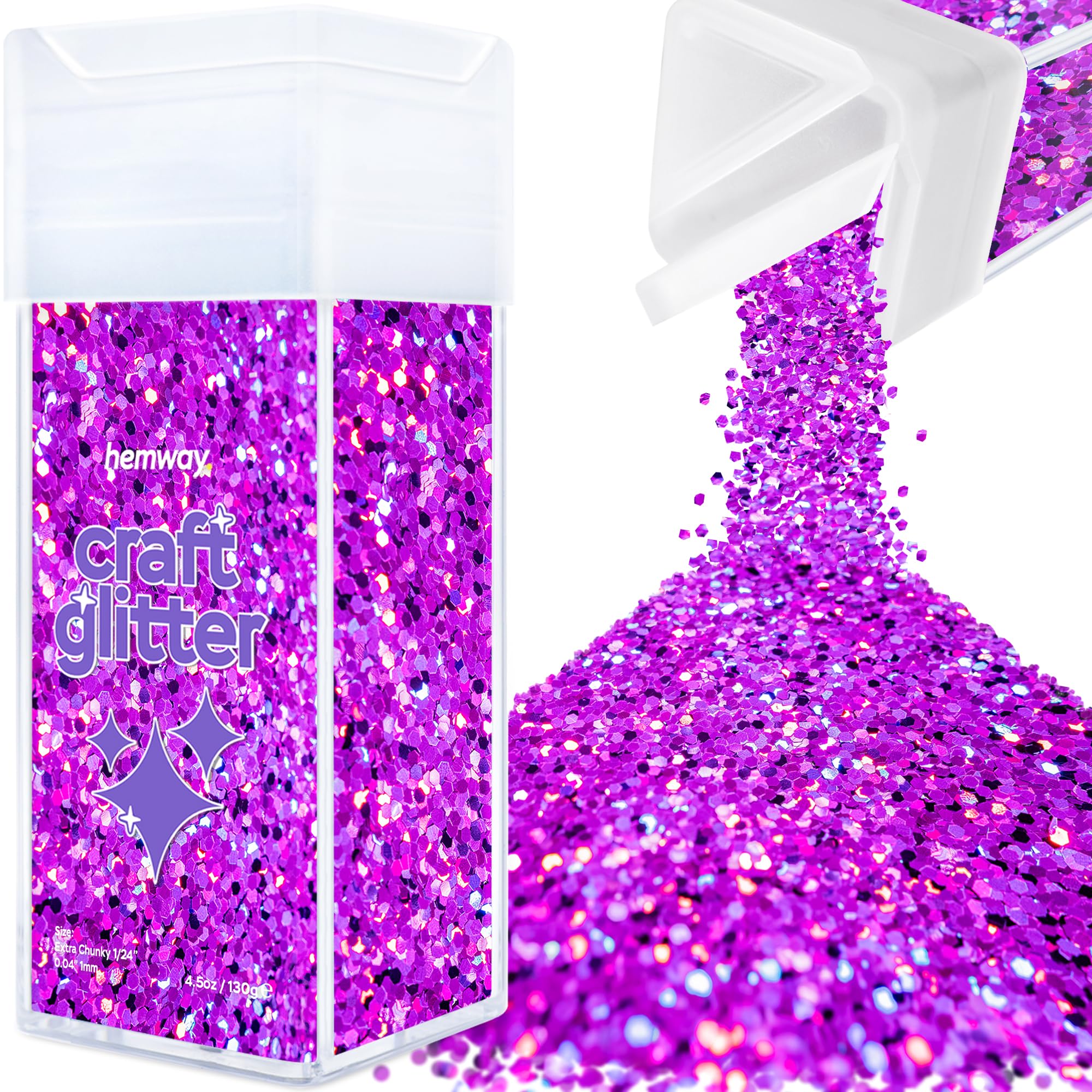 Hemway Glitter Shaker Purple Holographic 110g Extra Chunky, Craft Glitter Shaker for Resin & Epoxy Crafts, Christmas Art Supplies, Nail, Body, Face, Eye, Festival, Crafting, Slime, Sparkle
