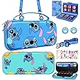 Xinocy for Nintendo Switch Lite 7 in 1 Storage Accessories Kit with Travel Carrying Case+Switch Lite Protective Cover+Game Case Holder+Strap+Sticker+2 Thumb Caps Cute Shell for Boys Kids Girls -Stit