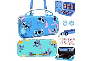 Xinocy for Nintendo Switch Lite 7 in 1 Storage Accessories Kit with Travel Carrying Case+Switch Lite Protective Cover+Game Case Holder+Strap+Sticker+2 Thumb Caps Cute Shell for Boys Kids Girls -Stit