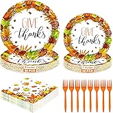 200 PCS Thanksgiving Plates and Napkins, Disposable Thanksgiving Decorations, Autumn Party Paper Dinnerware Supply, 9" and 7" Fall Maple Leaves Plates Napkins Forks for Home Friend Party Celebration
