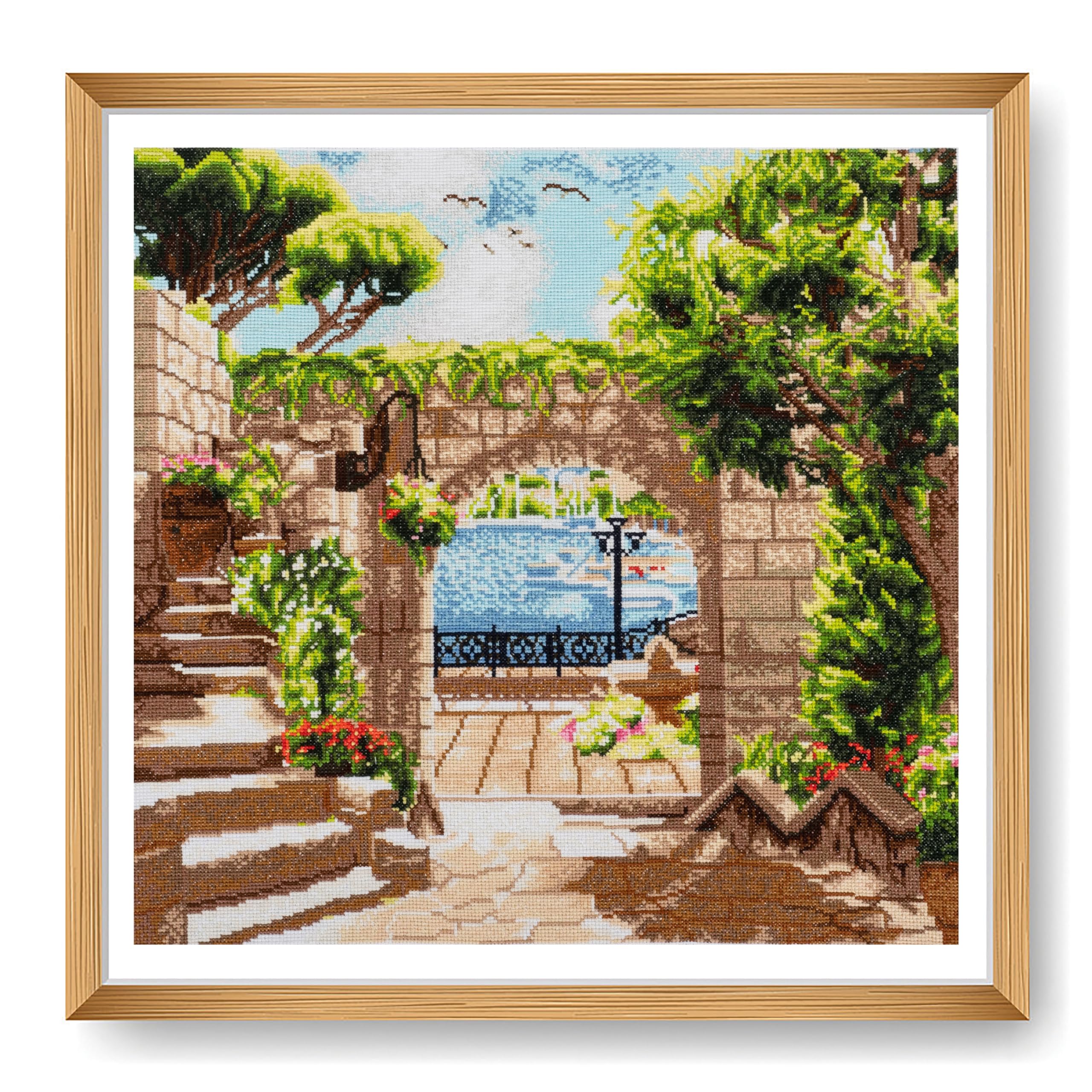 Trimits Large Cross Stitch Kits - Counted Embroidery Needlework for Adults Beginners Kids, Christmas Gifts Wall Art, (Frame Not Included) 14 Count, Harbour View