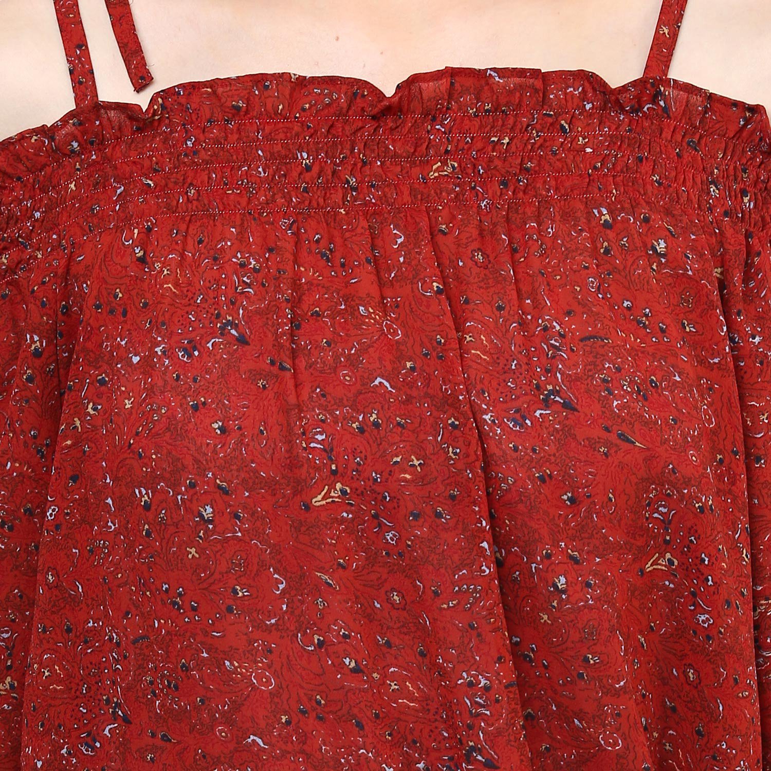 rare rust red printed off-shoulder blouson top (ep1001a)