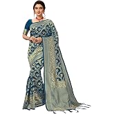 TRENDMALLS Women's Banarasi Silk Saree with Unstitched Blouse Piece