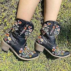 Hbeylia Cowboy Boots For Women Vintage Embroidery