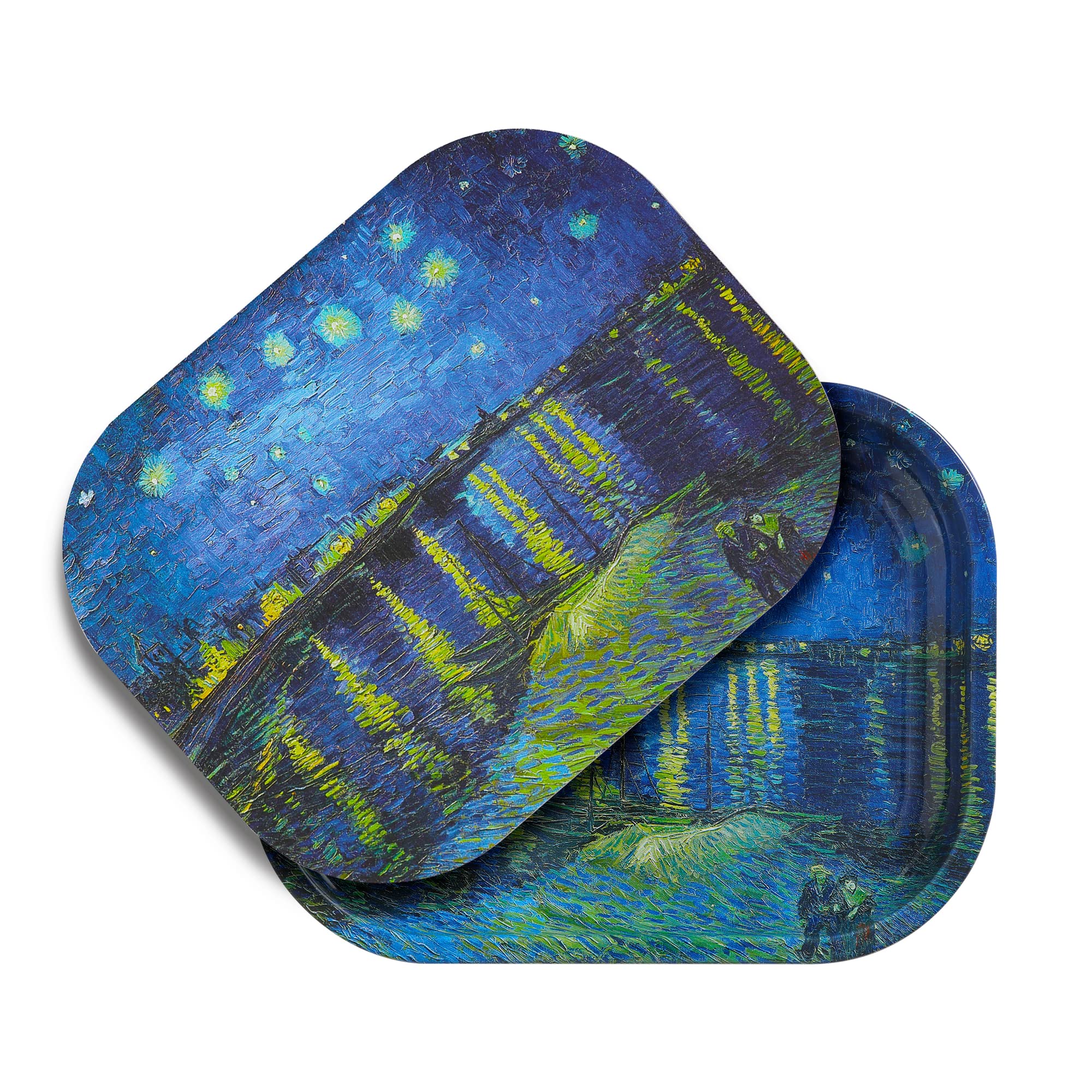 Stotir Premium Metal Rolling Tray with PVC Soft Magnetic Lid, Van Gogh Art Small Tray, Perfect Storage for Home or On-The-Go, 7'' X 5.5''