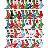 Hicarer 50 Pairs Christmas Fuzzy Socks Bulk for Women Gifts Winter Soft Fluffy Slipper Holiday Socks for Xmas