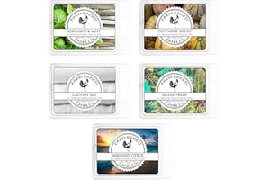 Fresh & Clean - Wax Melts 5 Pack - 16 Ounces - 100% Soy Melts American Made Bergamot Mint, Cucumber Melon, Laundry Day, Island Fresh, Midnight Citrus Cubes. Farm Raised Candles Wax Melt Wax Cubes
