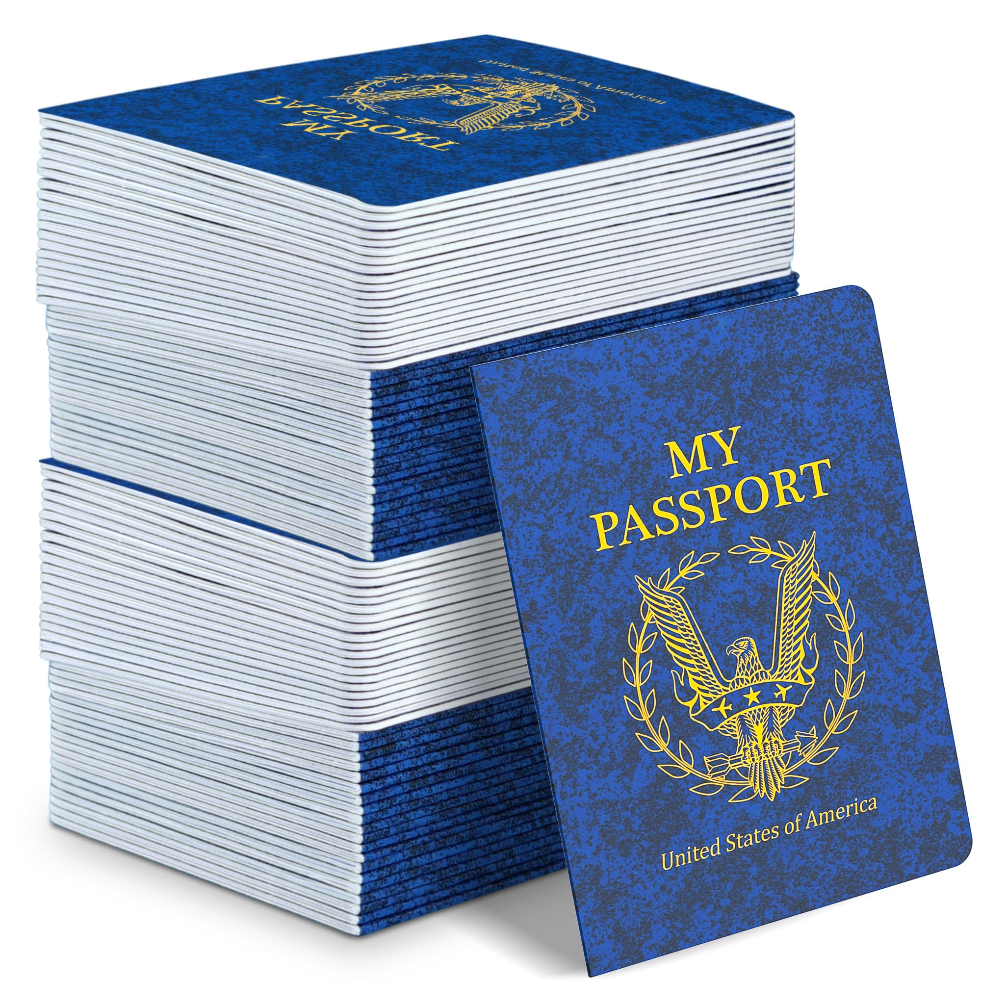 Photo 1 of Kenburg 60Pcs Blank Passport Notebook Passport Books for Kids Blue Passport Notebook 4 x 5.5Inch Blank Passport Notebook Pretend Passports for Back to School Party School Theme Party Favors