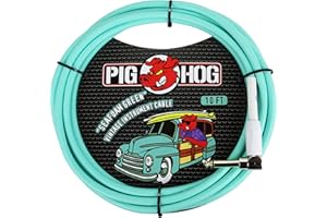Pig Hog PCH10SGR 1/4" to 1/4" Right-Angle Seafoam Green Guitar Instrument Cable, 10 Feet