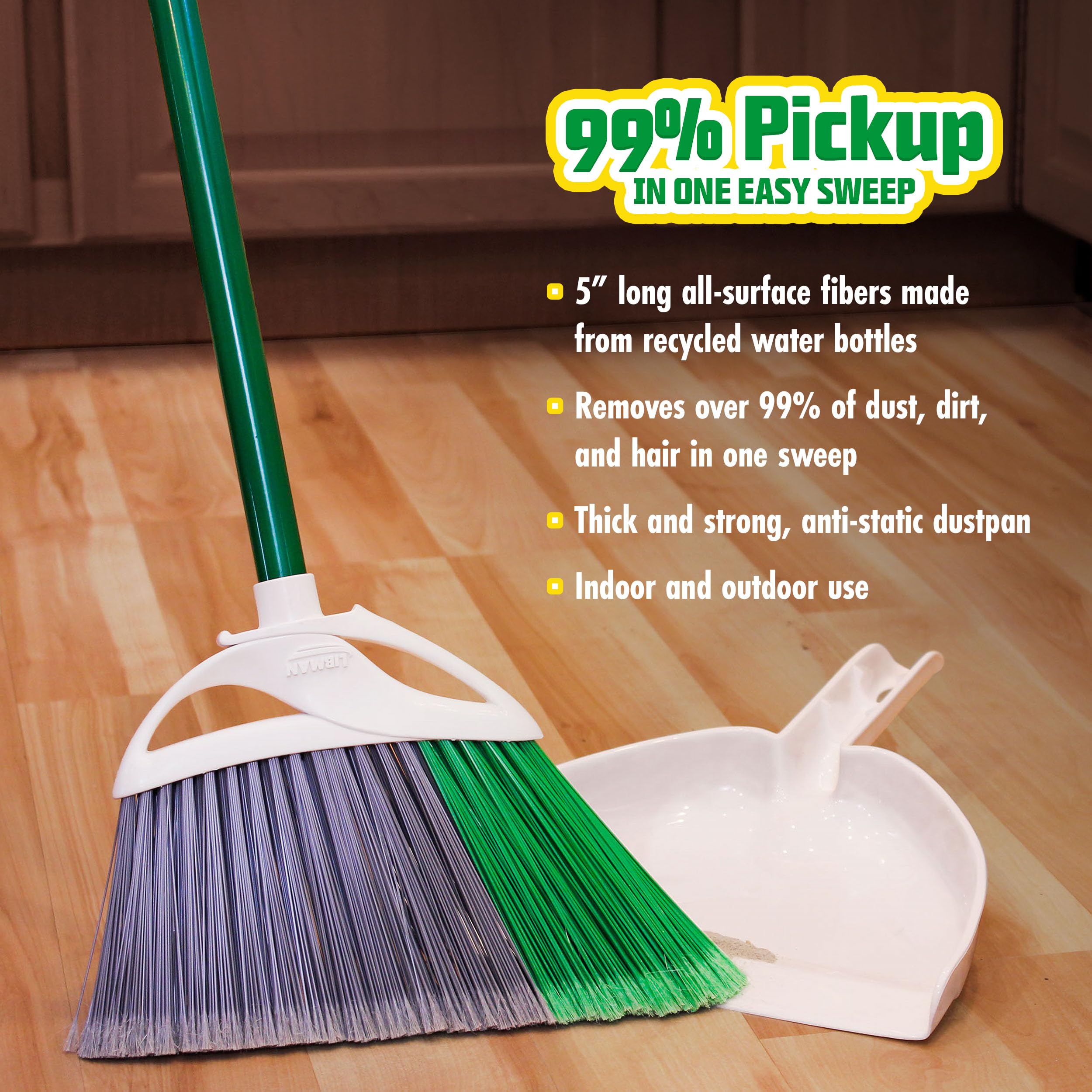 Libman FlexTech Broom with Dustpan Combo Set for Sweeping Indoor and Outdoor Floors, Pet, Dog Hair Broom, 55” Precision Angle Broom, 3 Piece Handle, 11