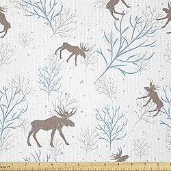 Ambesonne Moose Fabric by The Yard, Winter Forest