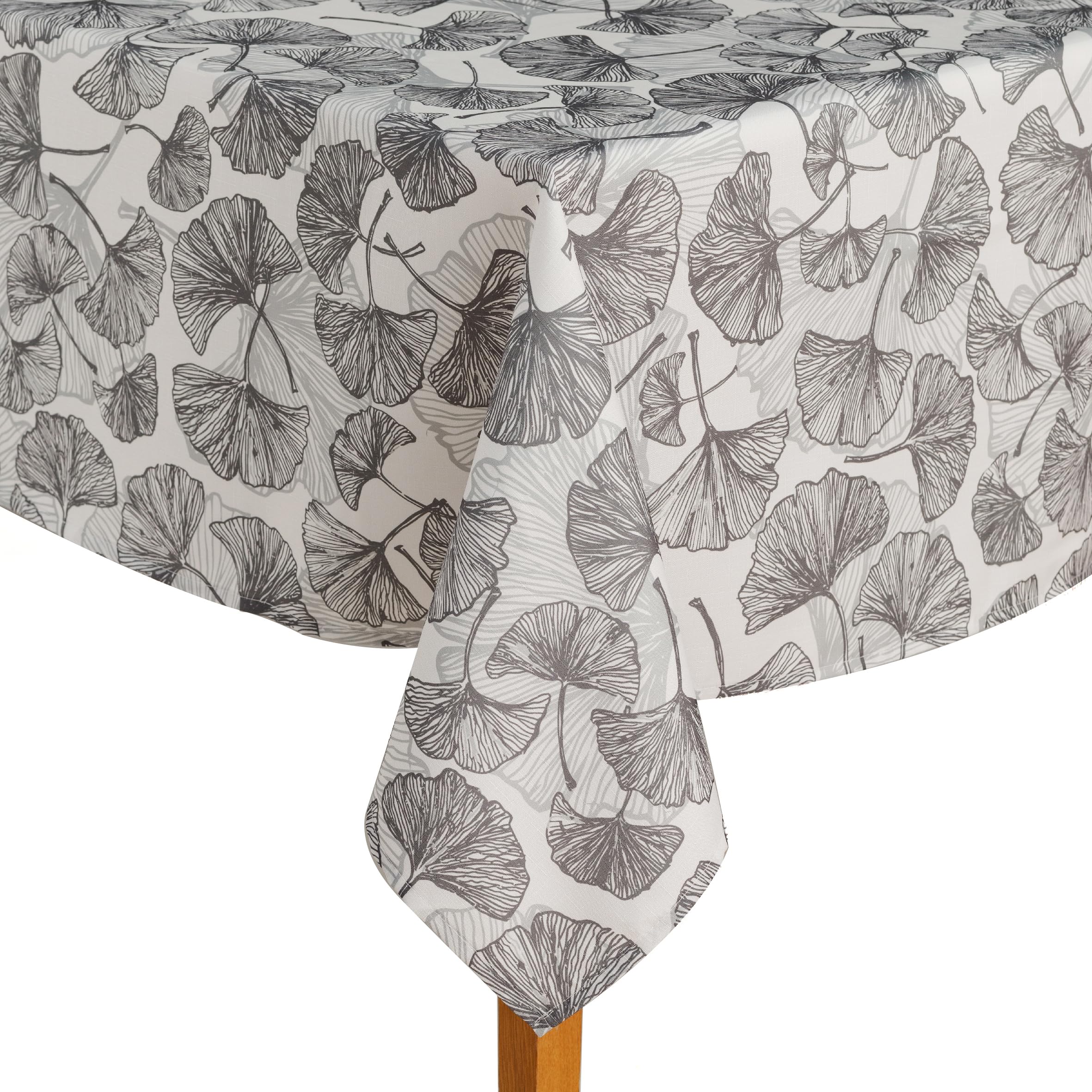 ESSEX - Stems Tablecloth 145 x 220 cm, 100% Polyester, Washable, Leaf Design, Grey