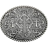LAXPICOL Native American Big Heavy Duty Vintage Celtic Pattern Cross Oval Belt Buckle For Men Grey Tone