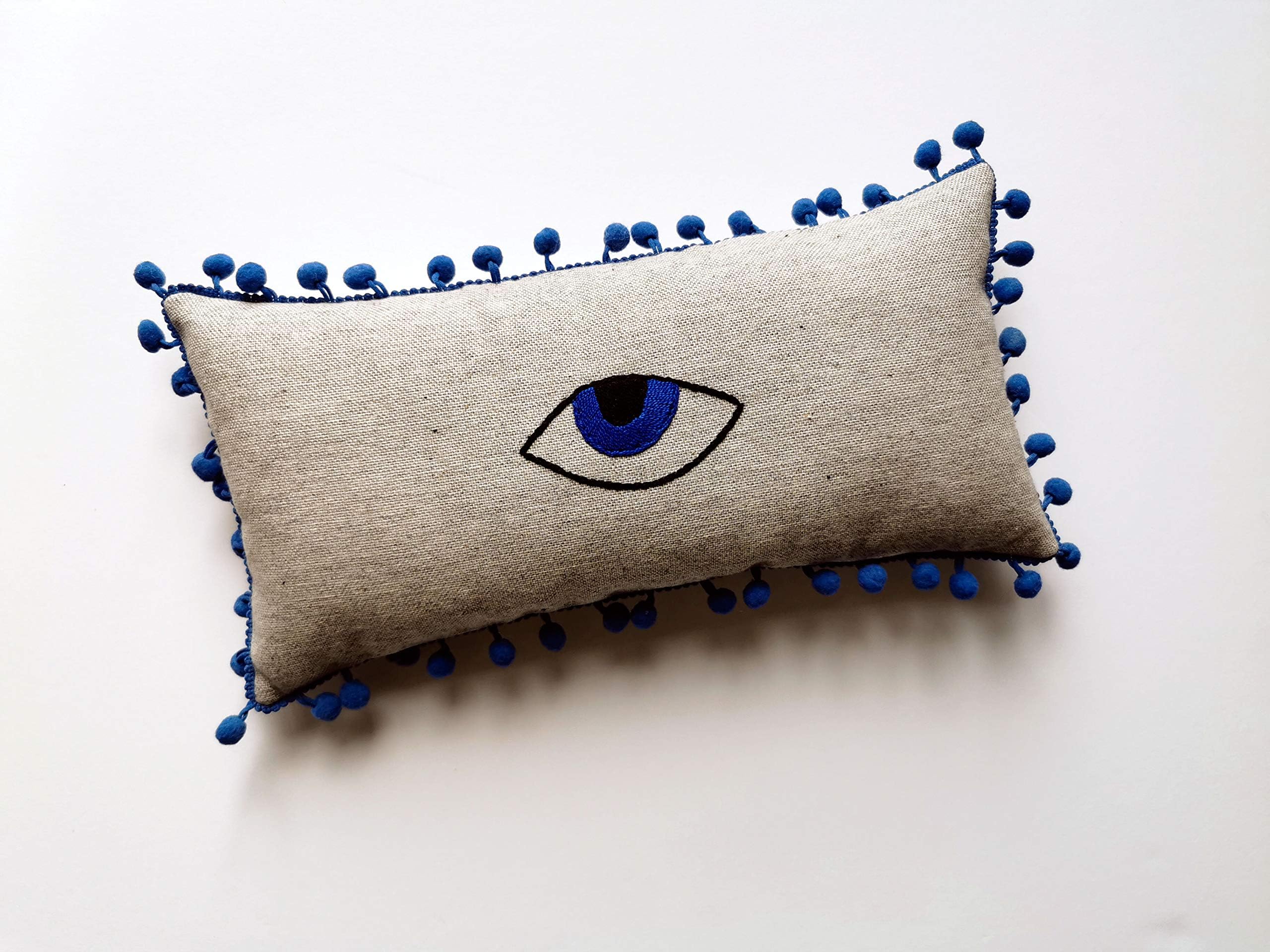 Blue Evil Eye Embroidered Lumbar Pillow Home Decor Housewarming Gift