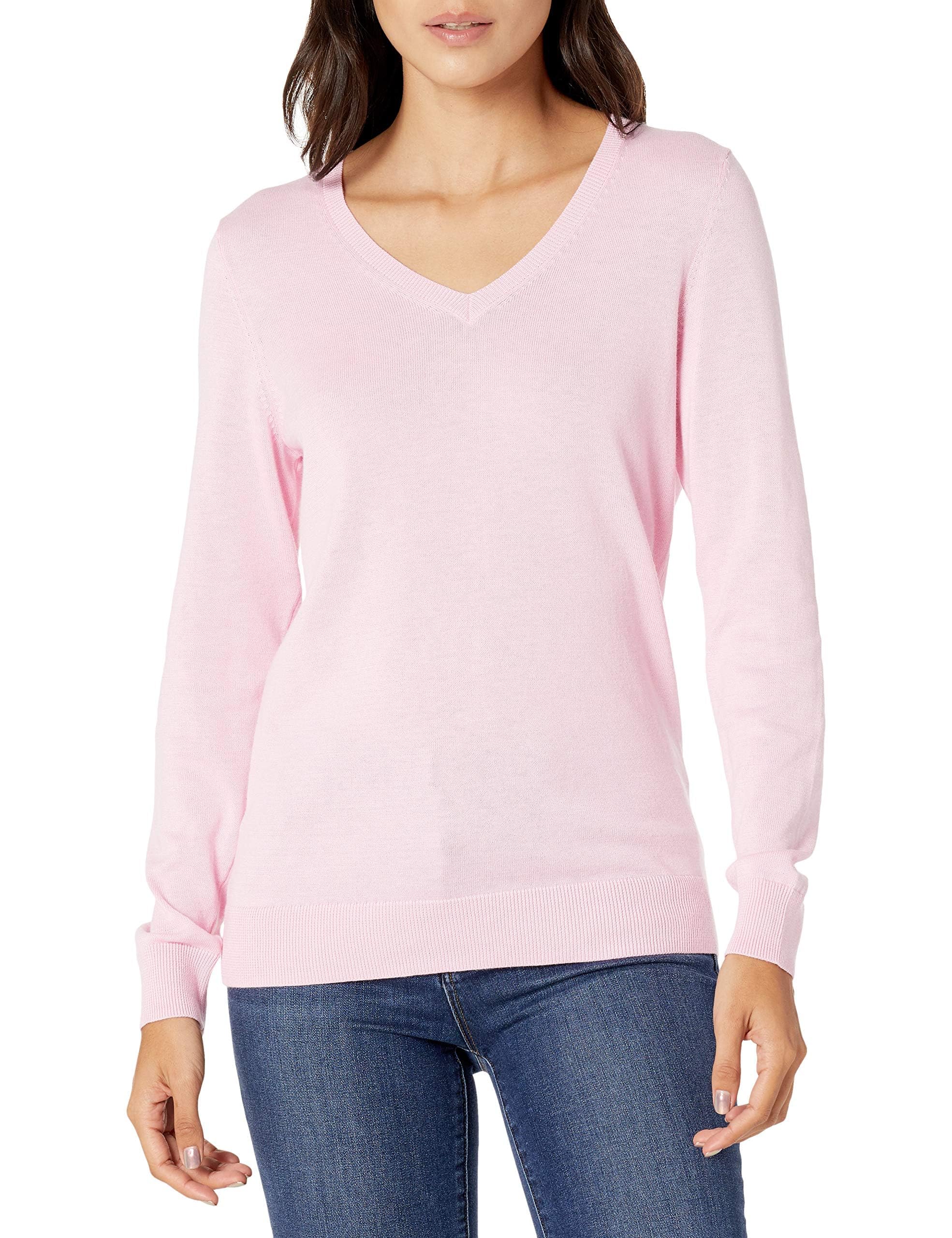 Photo 1 of Amazon Essentials Women's Regular-Fit Lightweight Long-Sleeve V-Neck Sweater (Available in Plus Size), Pale Pink, Medium