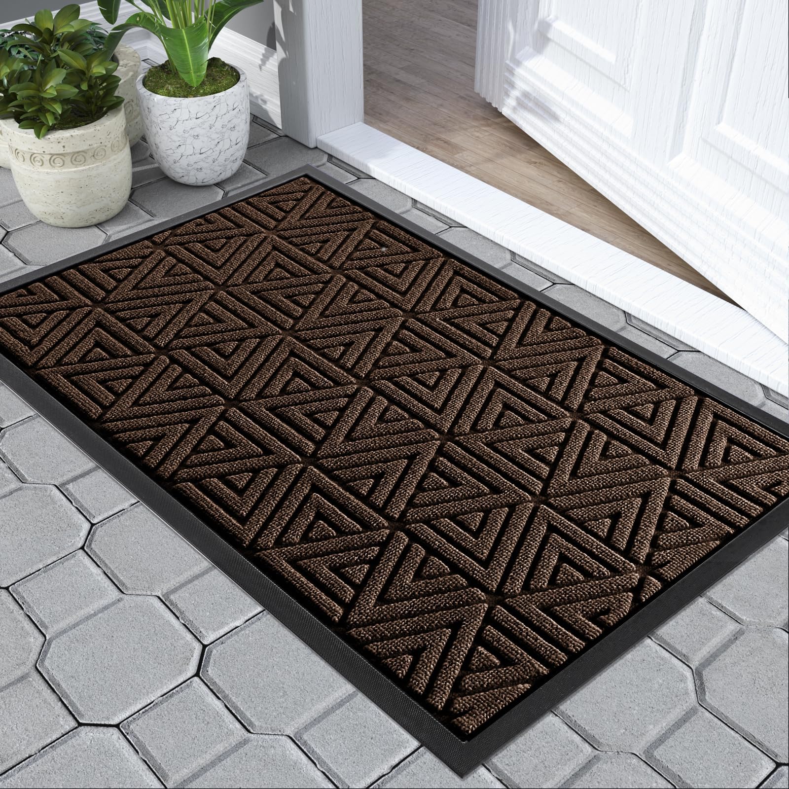 Yimobra Door Mat Outdoor Entrance, Heavy Duty Durable Front Welcome matt for Outside Home Entry, Doormat for Back Patio Floor Porch Garage Office, Low Profile, Easy Clean, Waterproof, Brown, 43x75 cm