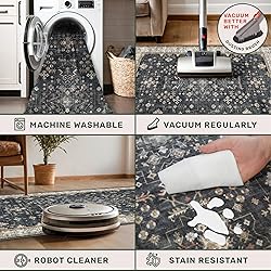Black Washable 8ft Long Runners for Hallways, 2x8