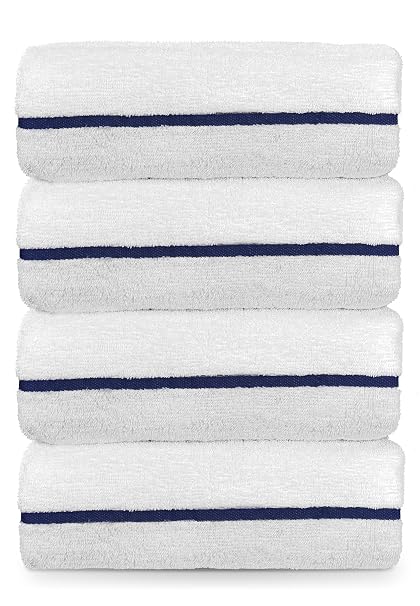 Extra Large Pool Beach Towels In Royal Blue Stripe 4 Pack 36 X 66 Inches 100 Cotton Soft Lightweight Quick Dry Spa Towel