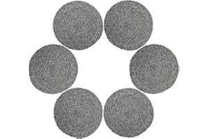 Topotdor Round Placemats Heat-Resistant Stain Resistant Anti-Skid Washable Polyproplene Table Mats Placemats (Set of 6, Braided-Gray)