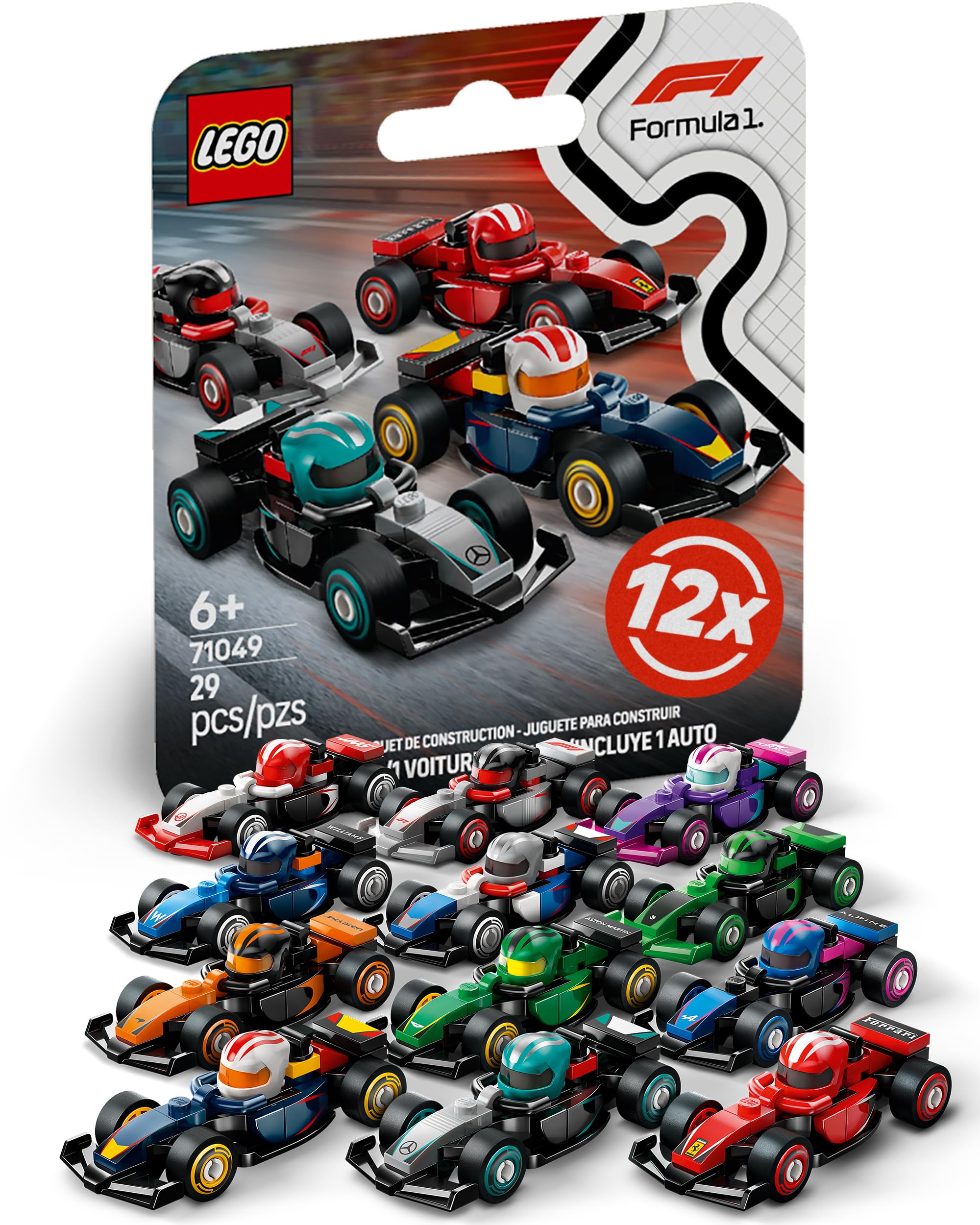 LEGO F1 mini figures series with 12 Formula 1 cars - Complete set of the Lego minifigure series 71049