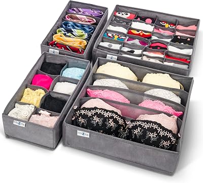 Craxter Underwear Drawer Organiser Divider Set of 4 Grey