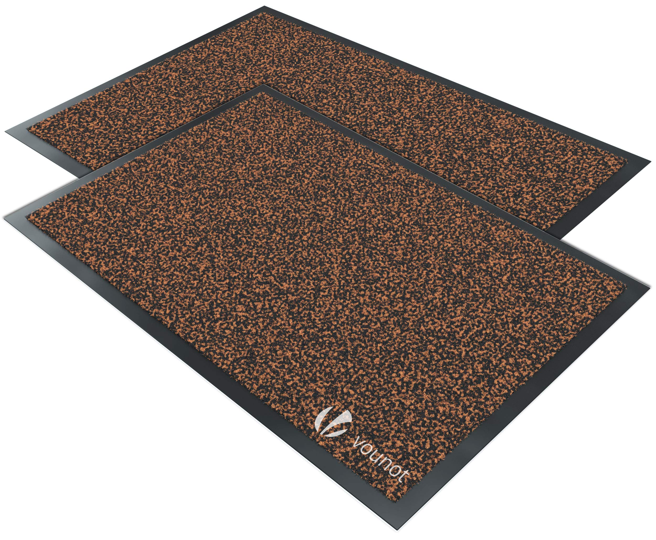 VOUNOT® 2pcs Door Mats for Outdoor or Indoor, Dirt trapper, Non Slip Barrier Mat Washable Welcome Doormat Entrance Rug, Brown-Black, 40x60cm,4816193257495