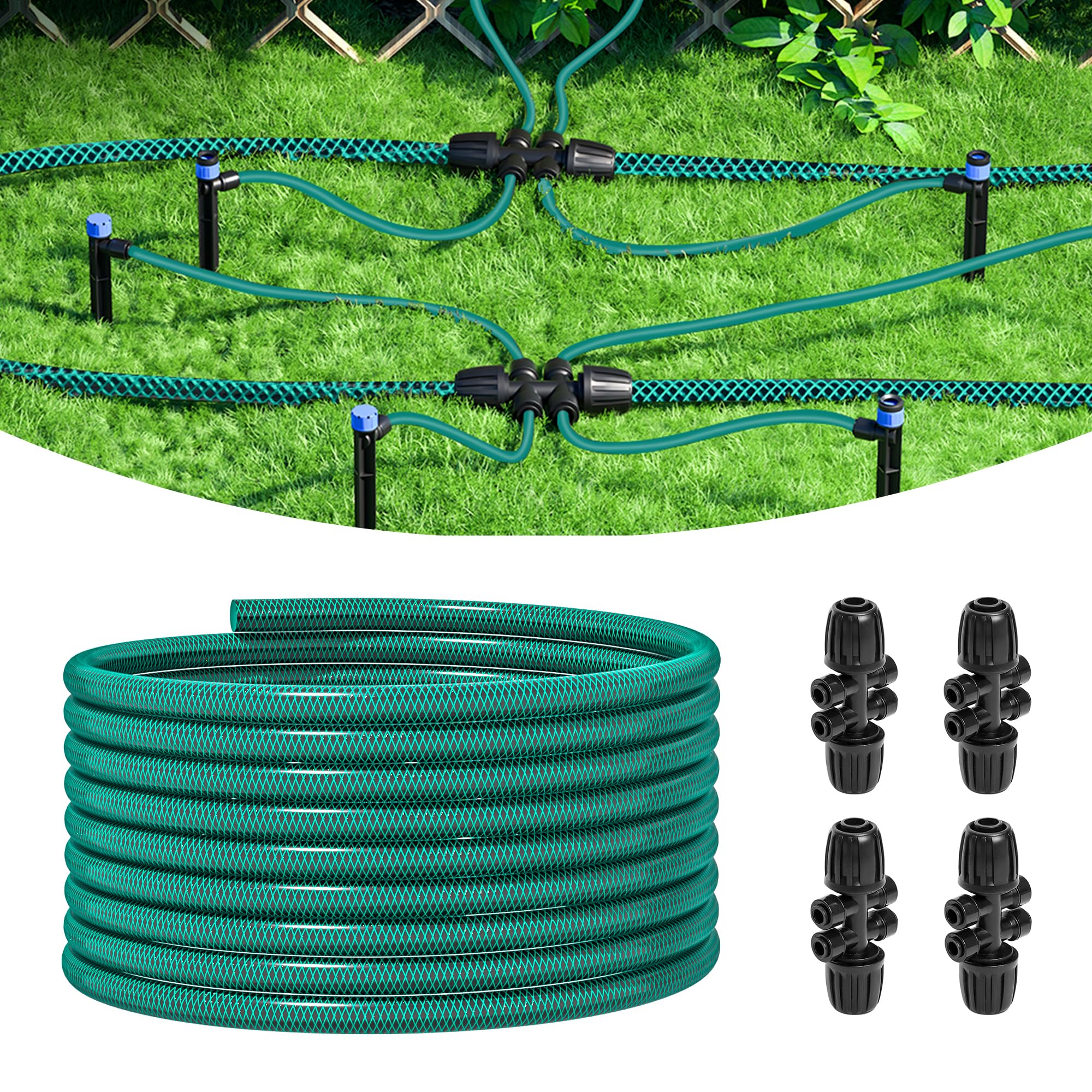Photo 1 of Bluepro 50FT 1/2 Inch Drip Irrigation Tubing Mainline with 4 Packs 6-Way Quick Connectors for DIY Garden Irrigation System, Green