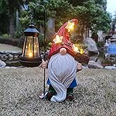 Yardancer Solar Gnome Garden Statues Outdoor Décor with Lantern- Gnome Figurines Solar LED Light Lawn Ornaments - Yard Decorations for Patio, Balcony, Backyard -Unique House Warming Gifts for Mom