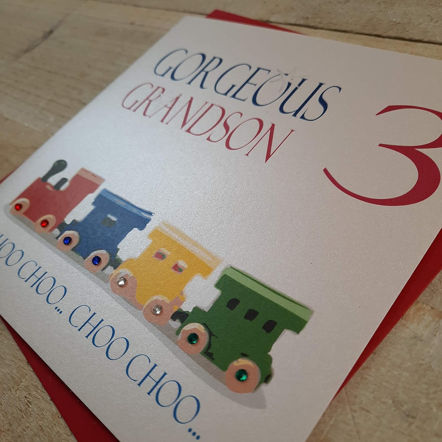 white cotton cards Gorgeous Grandson 3 Choo.Choo.Choo.Choo, Handmade 1st Birthday Card (Code N215-GS3, Train Set) - Image 4