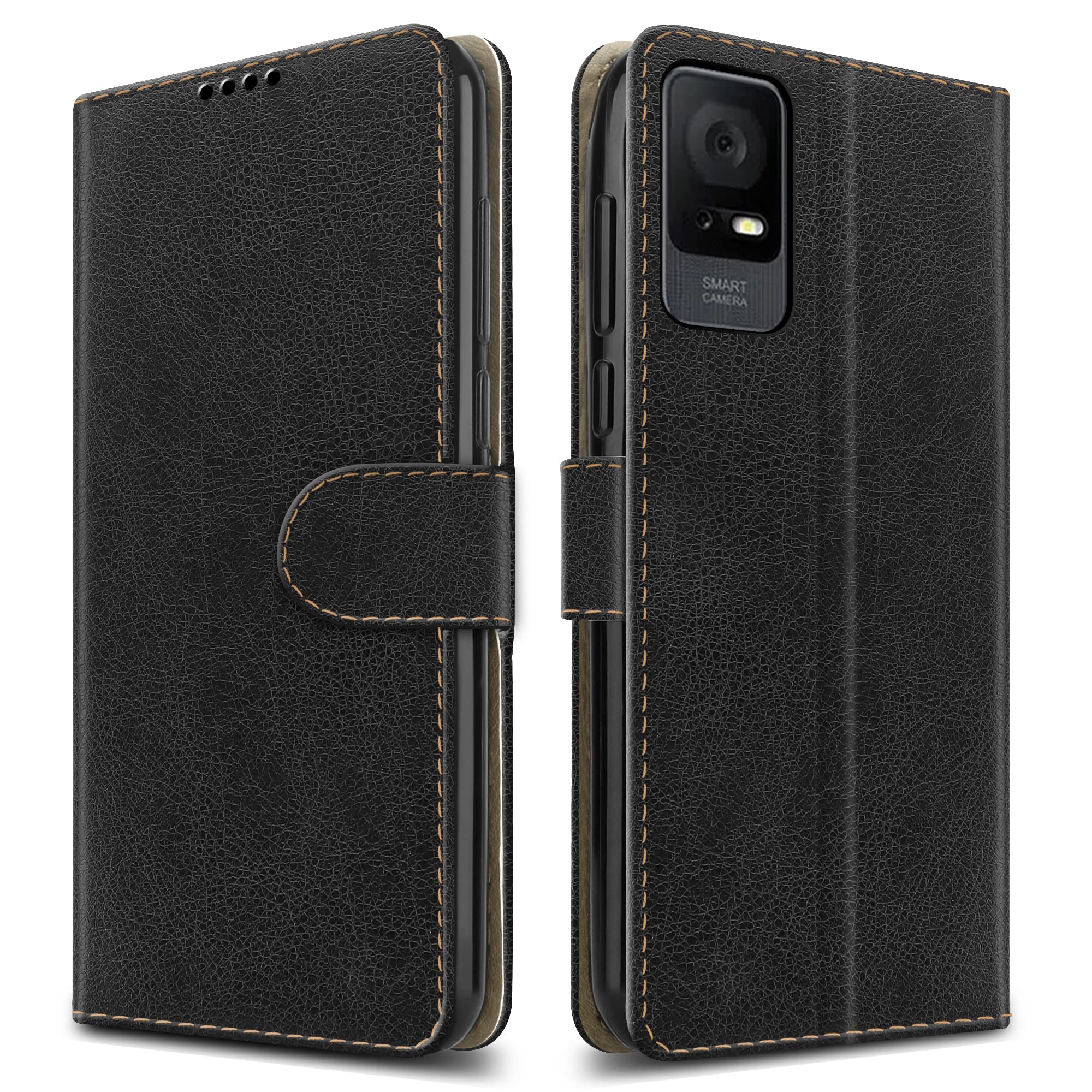 PIXFAB For TCL 405/406 / 408 Leather Phone Case, Magnetic Closure Full Protection Book Folio Design, Wallet Case Cover [Card Slots] and [Kickstand] For TCL 405/406 / 408 - Black