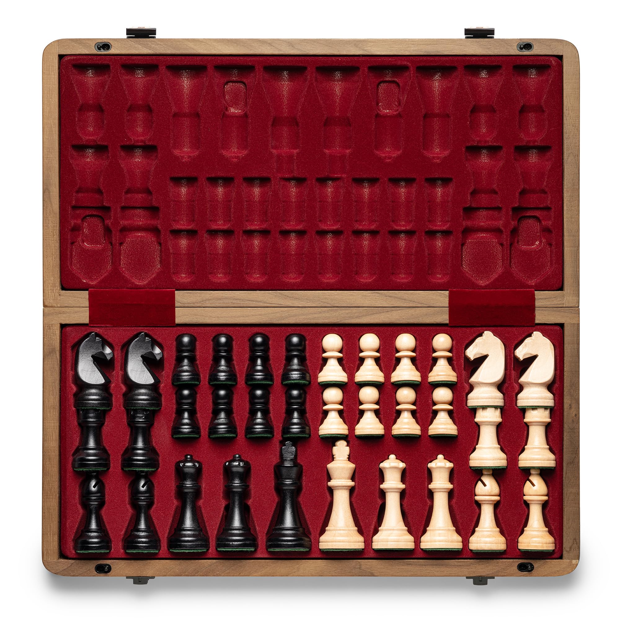 A&A Premium Natural Walnut Folding Chess Set, w/ 15" Board & 3" King Height Staunton Chess Pieces, Includes 2 Extra Queens and a Storage Bag