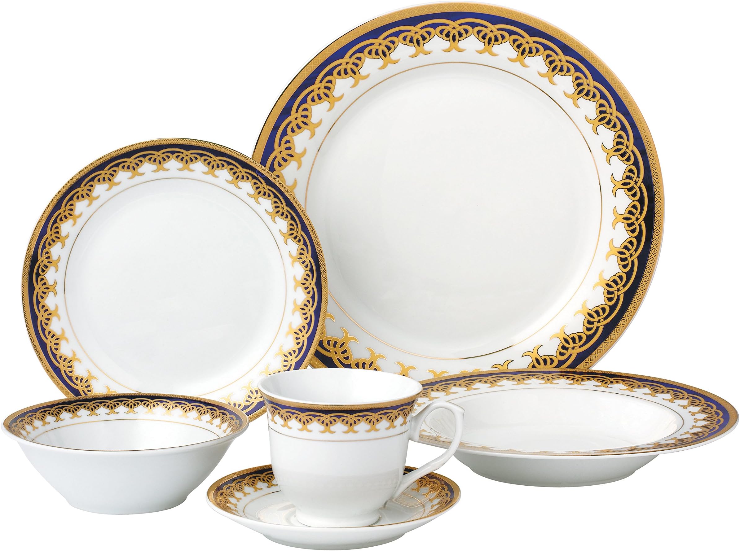 Lorren Home Trends 24 Piece Porcelain Dinnerware Set Iris, Blue