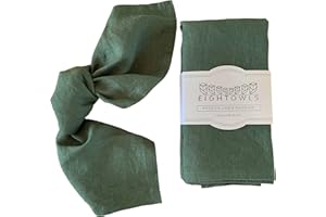 EIGHT OWLS Linen Napkins –100% French Flax – Stonewashed Pure Linen Cloth Napkins - Size 18 Inch x 18 Inch – Set of 4 (Soft Rustic Green)