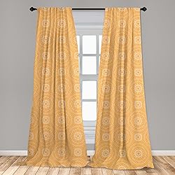 Lunarable Yellow Mandala Window Curtains, Delicate
