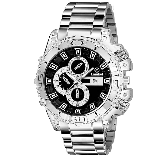 Imported Chronograph Display Black Dial Silver Steel Chain Men�s Watch � LMK-0057
