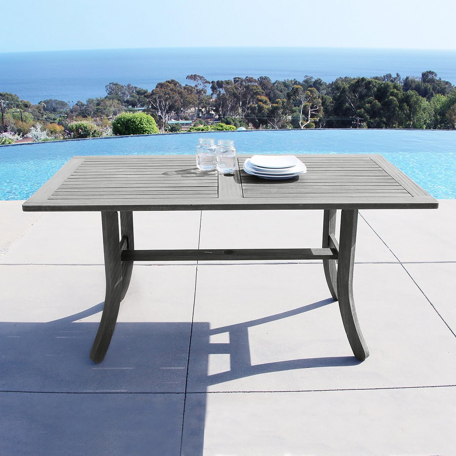 Vifah V1300 Rectangular Wooden Patio Dining Table: Furniture & Decor