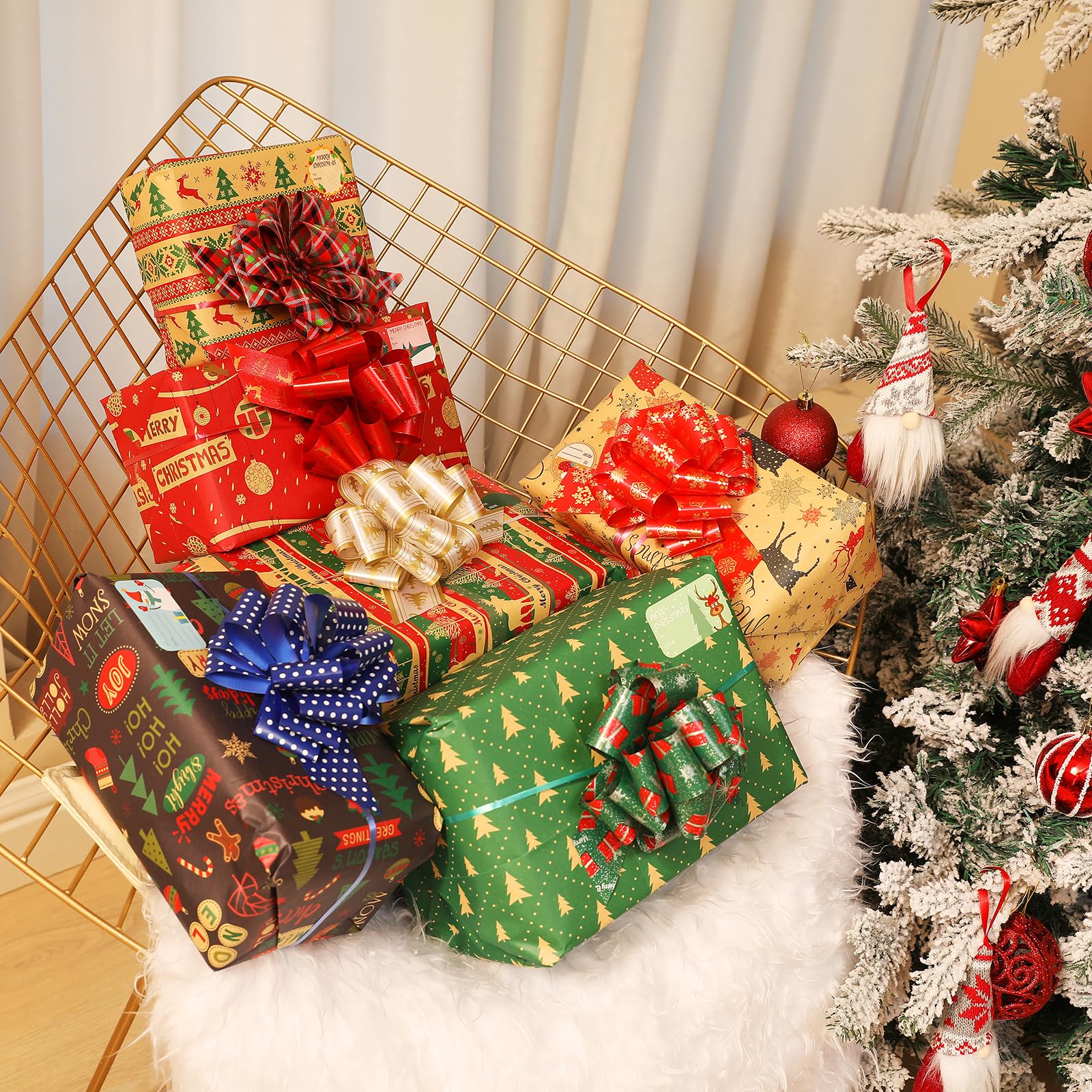 12PCS Christmas Gift Wrap Bows with Ribbon 5inch for Xmas Wrapping, Christmas Decorations, Florist Wrap (12PCS)