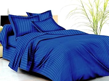 Trance Home Linen 100%Cotton 210 TC Single Fitted Bedsheet with 1 Pillow Cover (Ink Blue 78X36-inch)