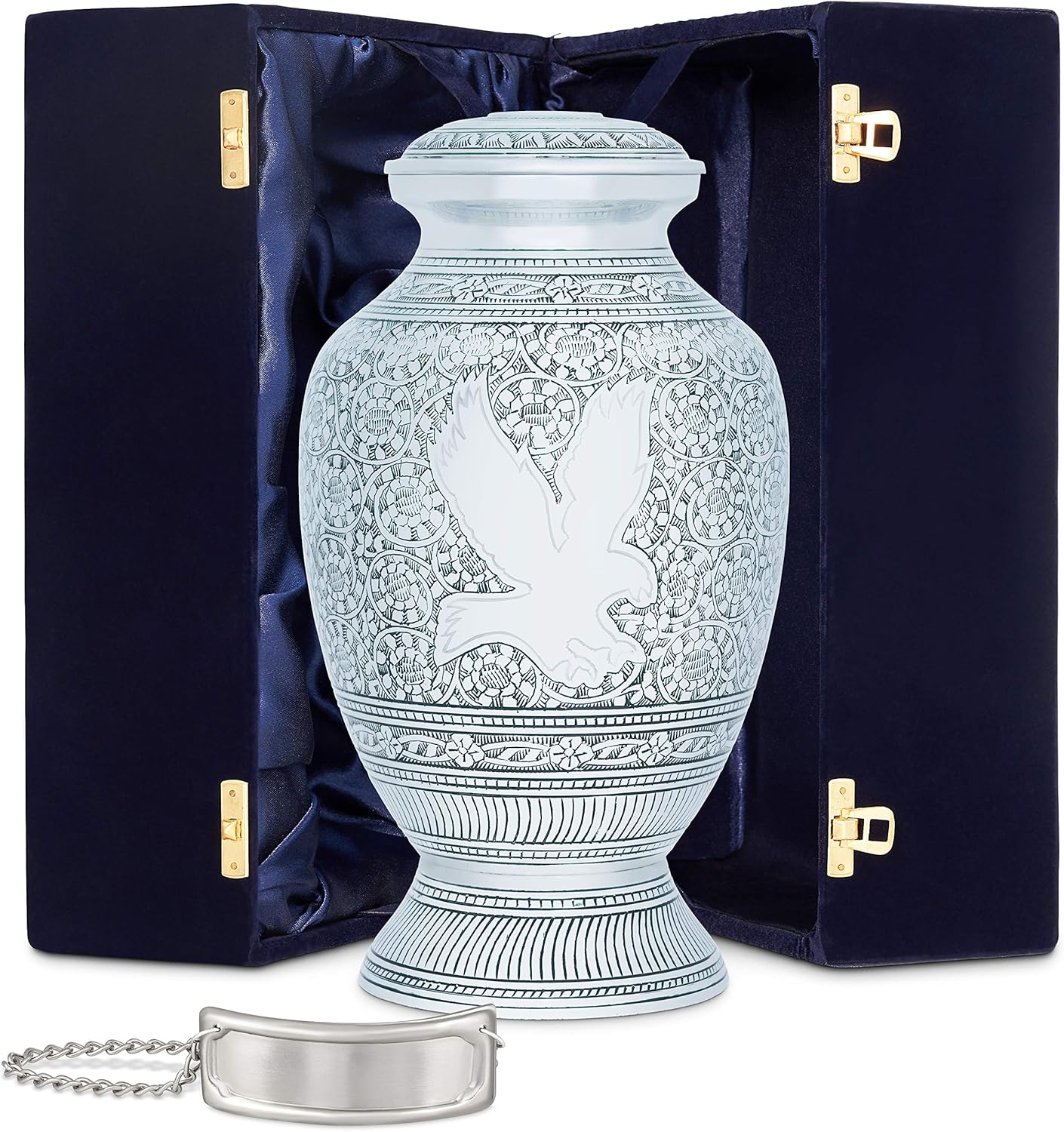 Berkshire Memorials Decorative Urns for Human Ashes - Adult Size - Hand-Crafted Aluminum Cremation urn with Engravable Pewter Nametag & Velvet Box -Secure Screw Top Seal - Coating - (Eagle Urn)