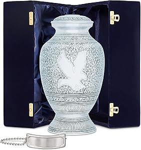 Berkshire Memorials Decorative Urns for Human Ashes - Adult Size - Hand-Crafted Aluminum Cremation urn with Engravable Pewter Nametag & Velvet Box -Secure Screw Top Seal - Coating - (Eagle Urn)