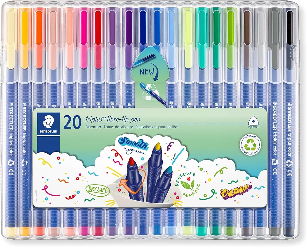Staedtler Triplus Colour Fibre-Tip Pens 1.0mm Pack of 20 Assorted Colours