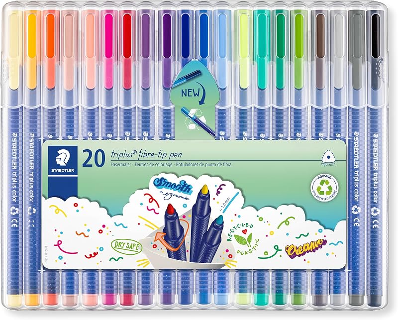 Staedtler Triplus Colour Fibre-Tip Pens 1.0mm Pack of 20 Assorted Colours