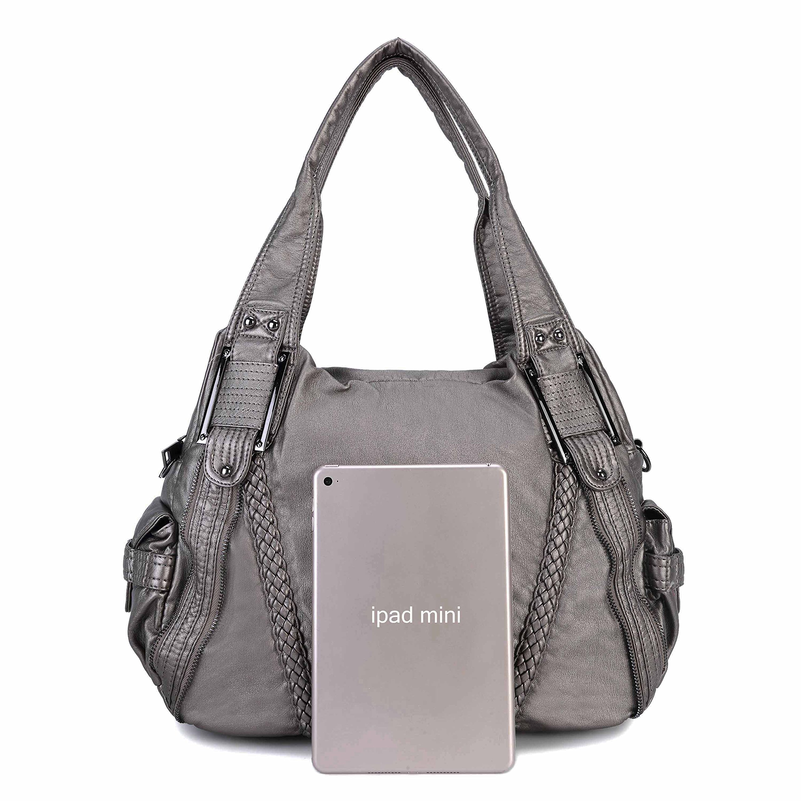 Women Large Capacity Tote Bag Soft Leather Handbag Purse for Ladies Crossbody Shoulder Bag Silver