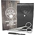 Viking Revolution - Beard and Mustache Scissors w/Comb and Synthetic Leather Case Professional Sharp Surgical Grade Steel for Trimming, Grooming, Cutting Mustache, Beards & Eyebrows Hair