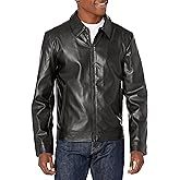 DKNY mens Faux Leather Classic Laydown Collar Bomber Jacket