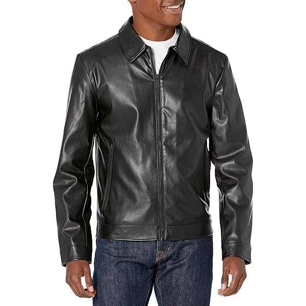 DKNY Men's Real Leather Croc Embossed Jacket, Black Croc Midlength