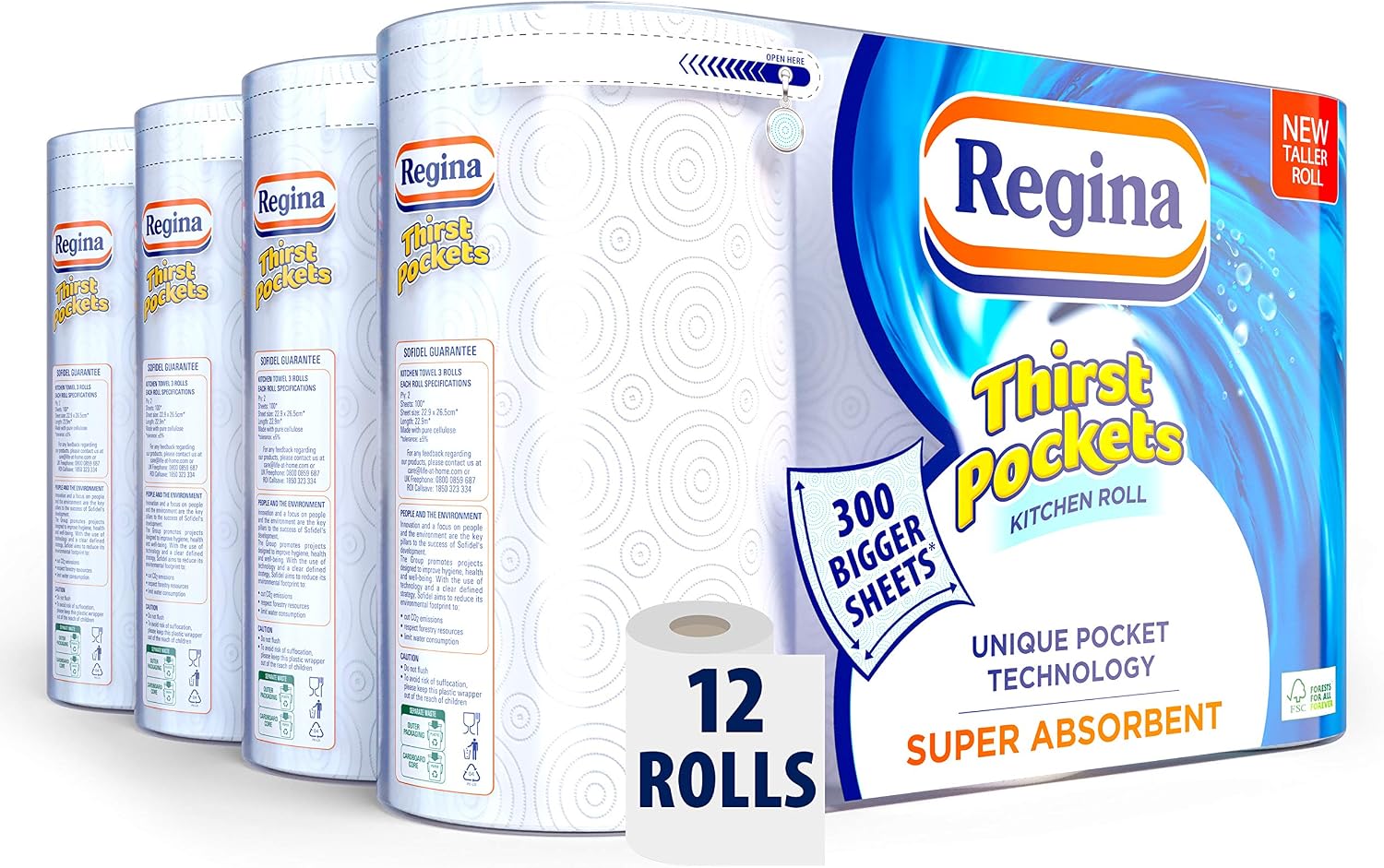 Regina Thirst Pockets Kitchen Roll, 12 Rolls, 1,200 Super Absorbent Sheets, Unique Pocket Technology - Image 3