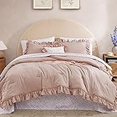 BLOOMHAVEN King Comforter Set - 7 Pieces Ruffle Pink Bedding Sets, Shabby Chic Farmhouse Bed in a Bag King with Ruffle Comforter, Floral Sheets, Pillowcases & Shams